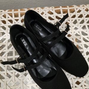 Cider Women's Black Double Strap Mary Jane Flats